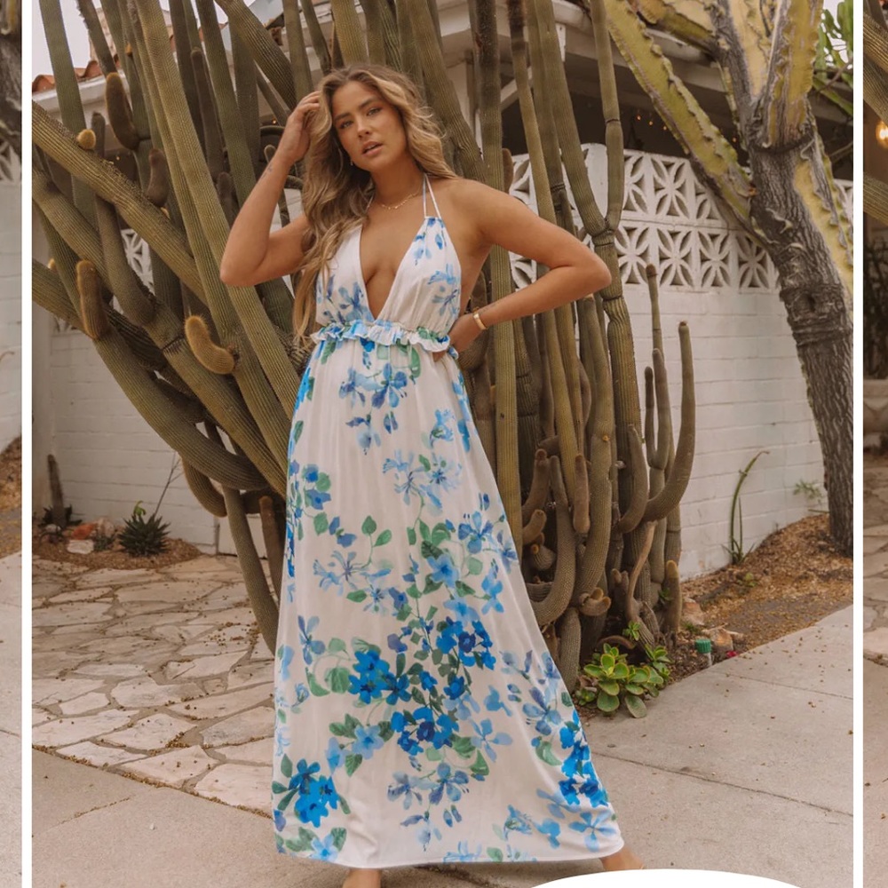 Hawaiian floral maxi dress M